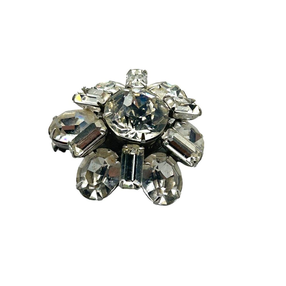 Petite Vintage Rhinestones Pin Brooch Domed Layered Small Floral Design